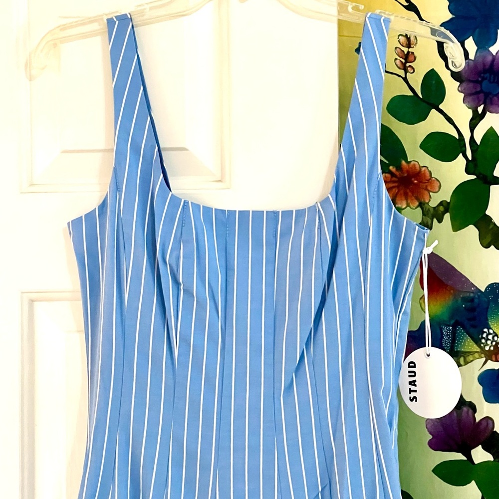 🌺🎉HP🎉🌺 NWOT Staud Wells Midi Dress Azure Pinstripe 🌟Rare Find🌟 - Picture 13 of 16